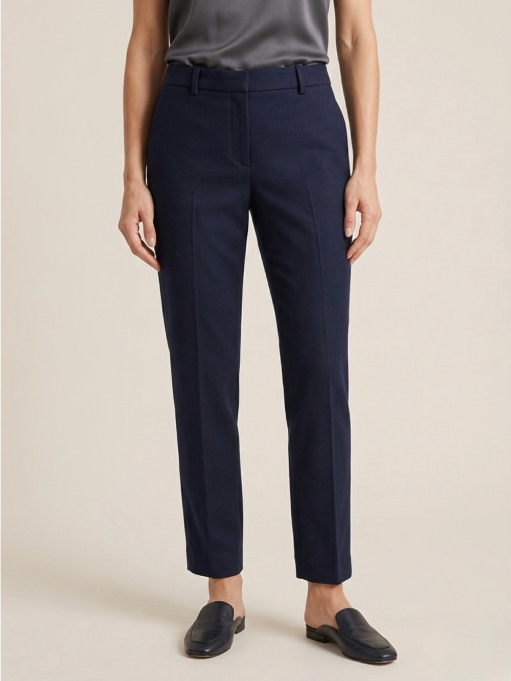 THEORY Treeca 2 New Pure Flannel Navy Blue Slim Tapered Dress Pants Size 10